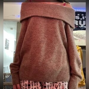 brown, off the shoulder, sweater, H&M brand, size medium